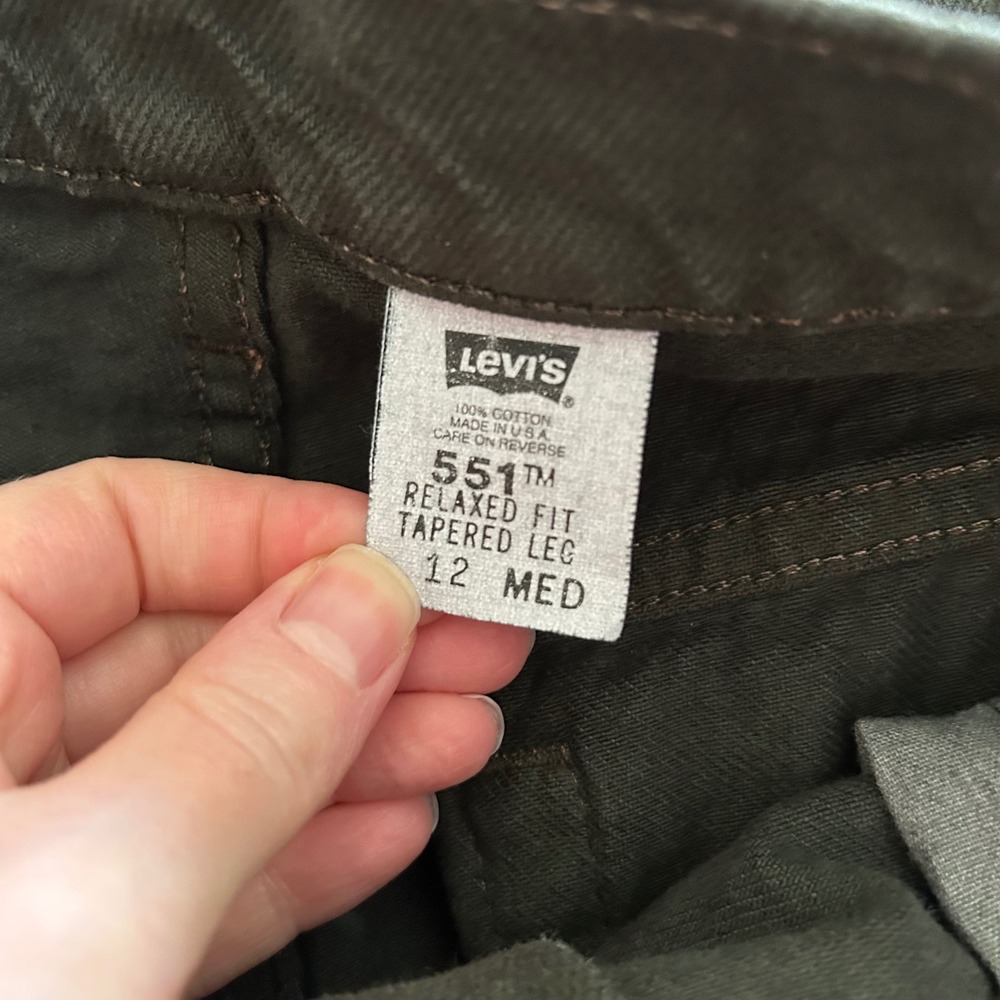 Vintage Levi's 551 Jeans Olive Green 12 MED Relaxed Tapered High Waist USA Made - Picture 5 of 6
